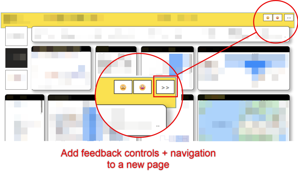 A Power BI report page showing the navigation button that links to the embedded survey page